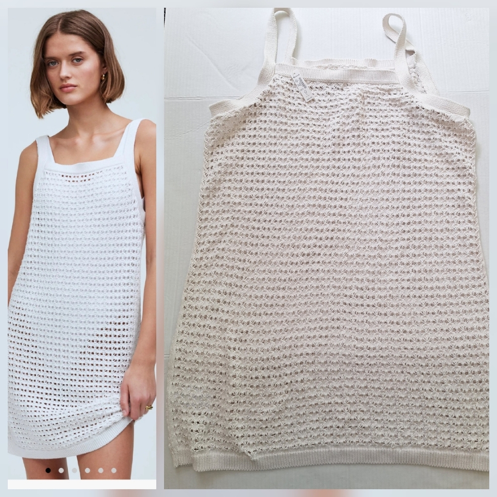 Madewell Sz XL White Lighthouse Crochet Cutaway Cover-Up Midi Dress Swim